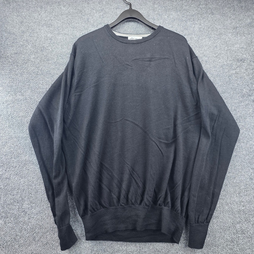 Peter Millar Mens Large Black Merino Wool Silk Blend Crewneck Sweater